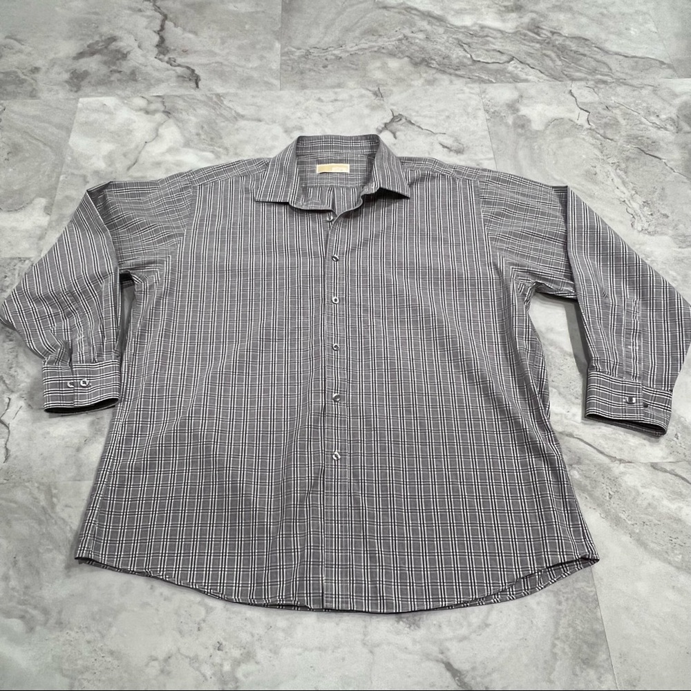 Michael Michael Kors‎ Men's Button-Down White Black and Purple Plaid XL Xlarge